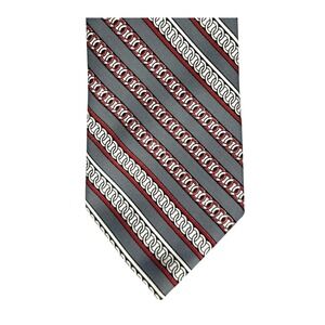 Glenora Necktie Mens OS Grey Red White Chain Link Diagonal Stripe Pure Silk